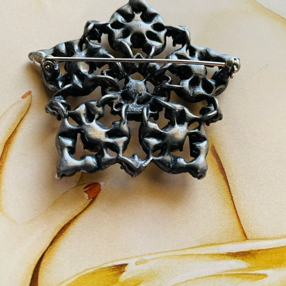 ♥️ Large ❄️ snowflake rhinestone brooch, true vintage antique Art Deco 1940s